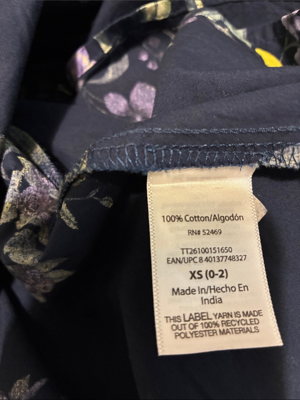Time and Tru Navy Lemon Floral Puff-Sleeve Dress - Picture 5 of 6
